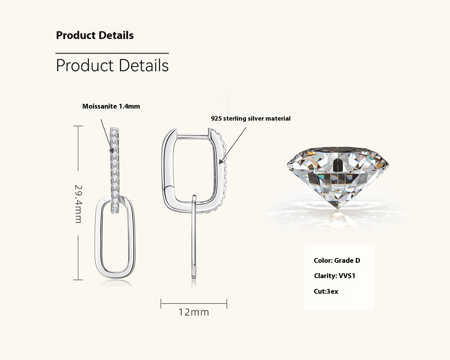 Double Ring Business-style Moissanite Earrings