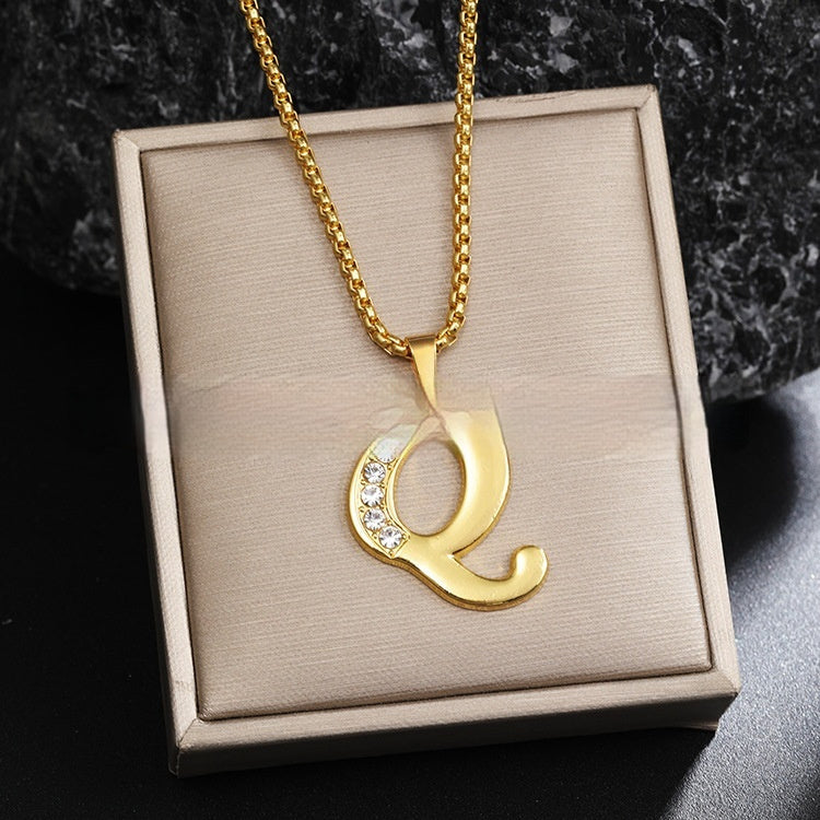 Diamond-Style-Encrusted English Alphabet Classic Necklace