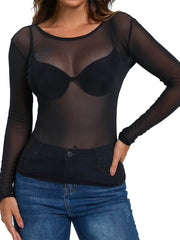 Simple And Sexy Slim-fit See-through Tight Long Sleeve Mesh Top