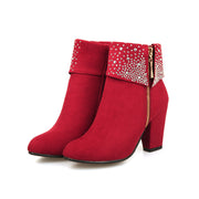 Elegant Rhinestone Nubuck Ankle Boots