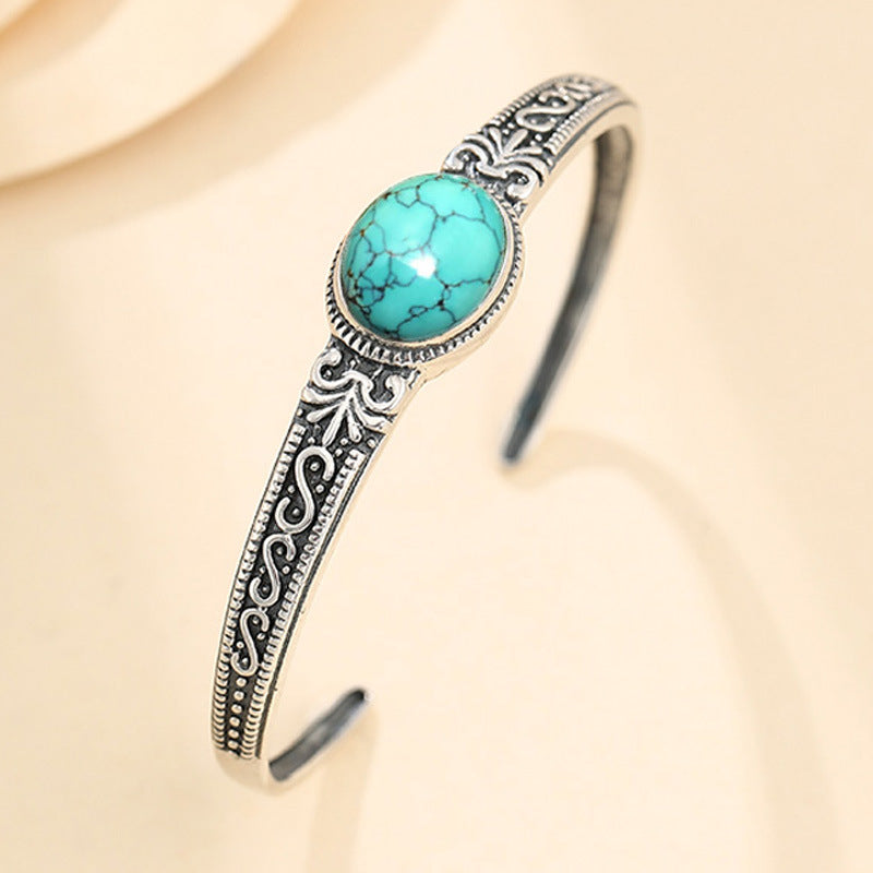 Silver Plated Retro with Turquoise Stone Bracelet