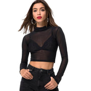 Simple And Sexy Slim-fit See-through Tight Long Sleeve Mesh Top