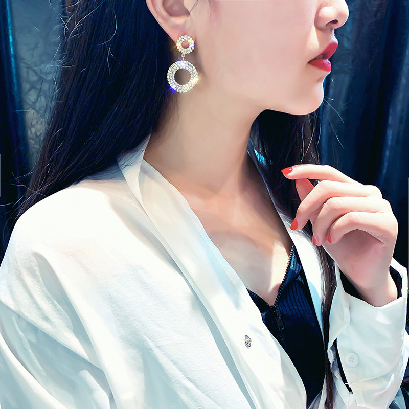 Exaggerated glamorous sexy geometric circle earrings