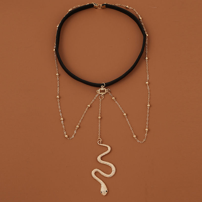 Bohemian Snake Pattern Gold Color Metal Beaded Thigh Chain