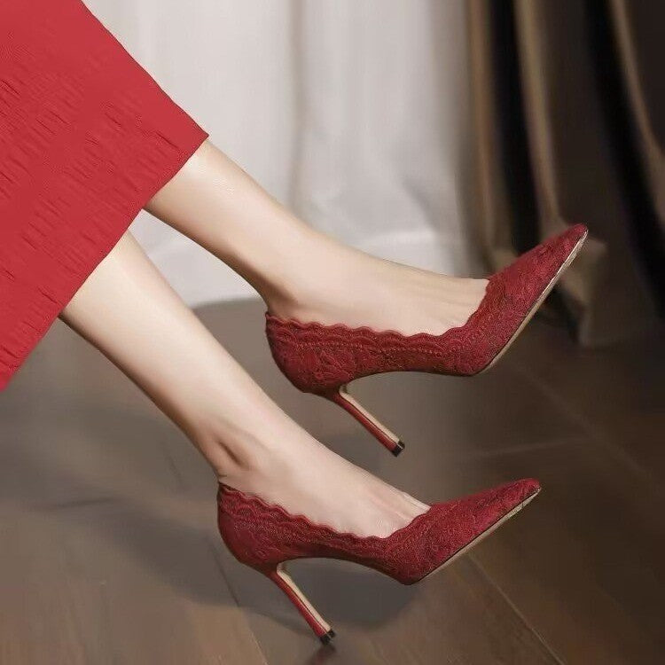 Elegant Lace High-heeled Shoes