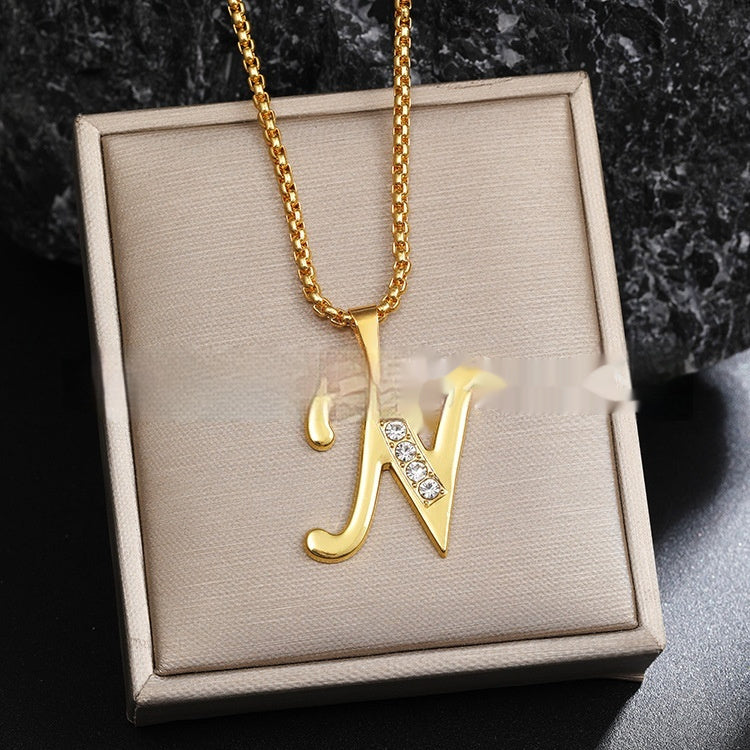 Diamond-Style-Encrusted English Alphabet Classic Necklace