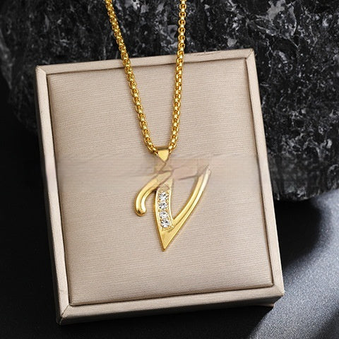 Diamond-Style-Encrusted English Alphabet Classic Necklace
