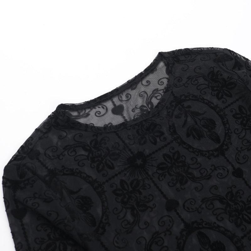 Elegant Slim-fit Tulip Flocking Top