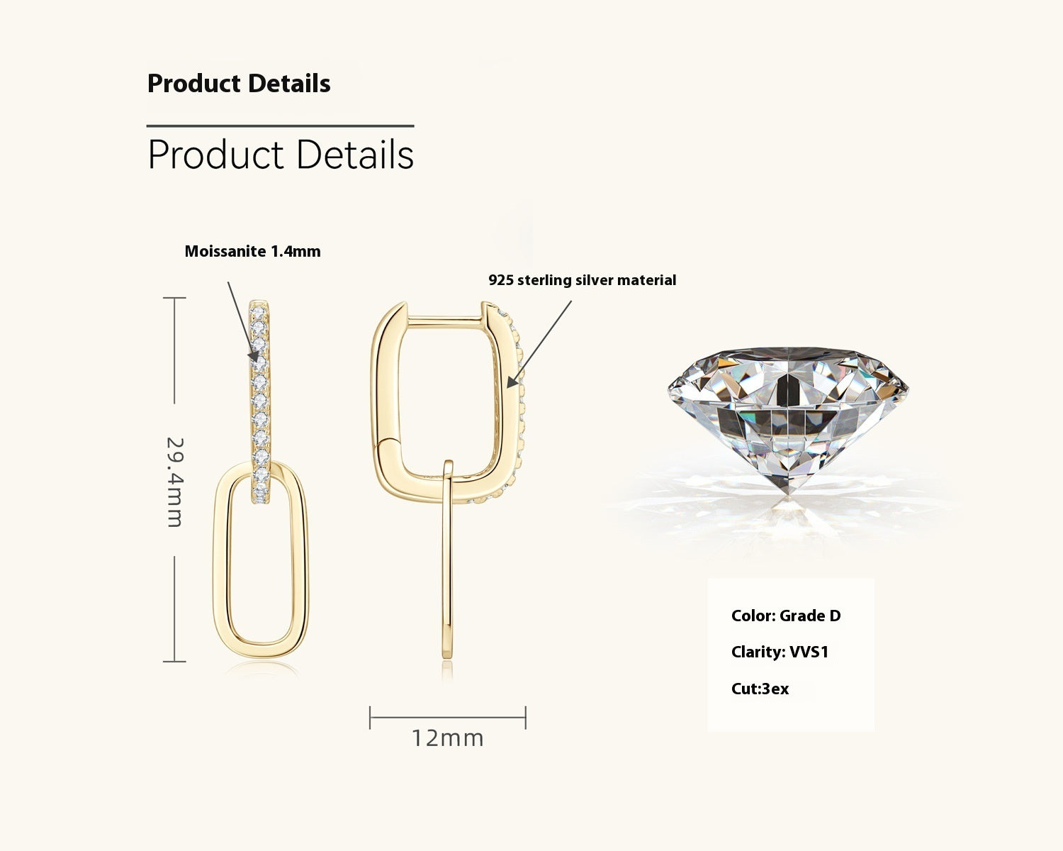 Double Ring Business-style Moissanite Earrings