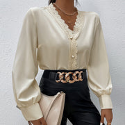 Simple, Elegant Lace Stitching V-neck Top
