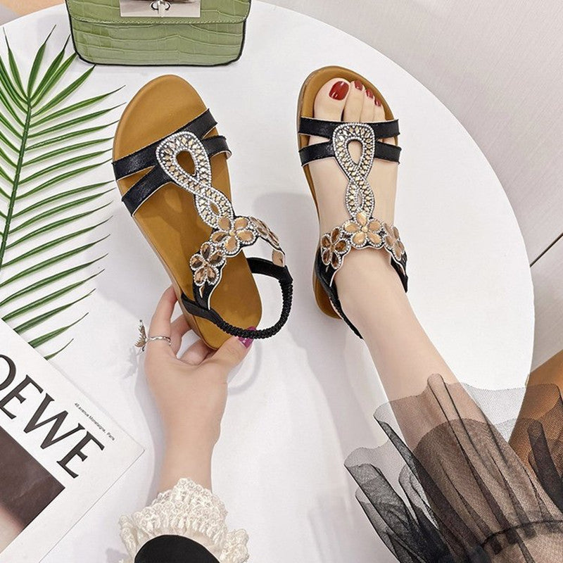 Glam Rhinestone Flat Sandals