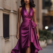 Elegant Deep V-neck Irregular Sexy Saten Dress