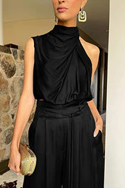 Chic Sleeveless Crop Top & Wide-Leg Pants Set