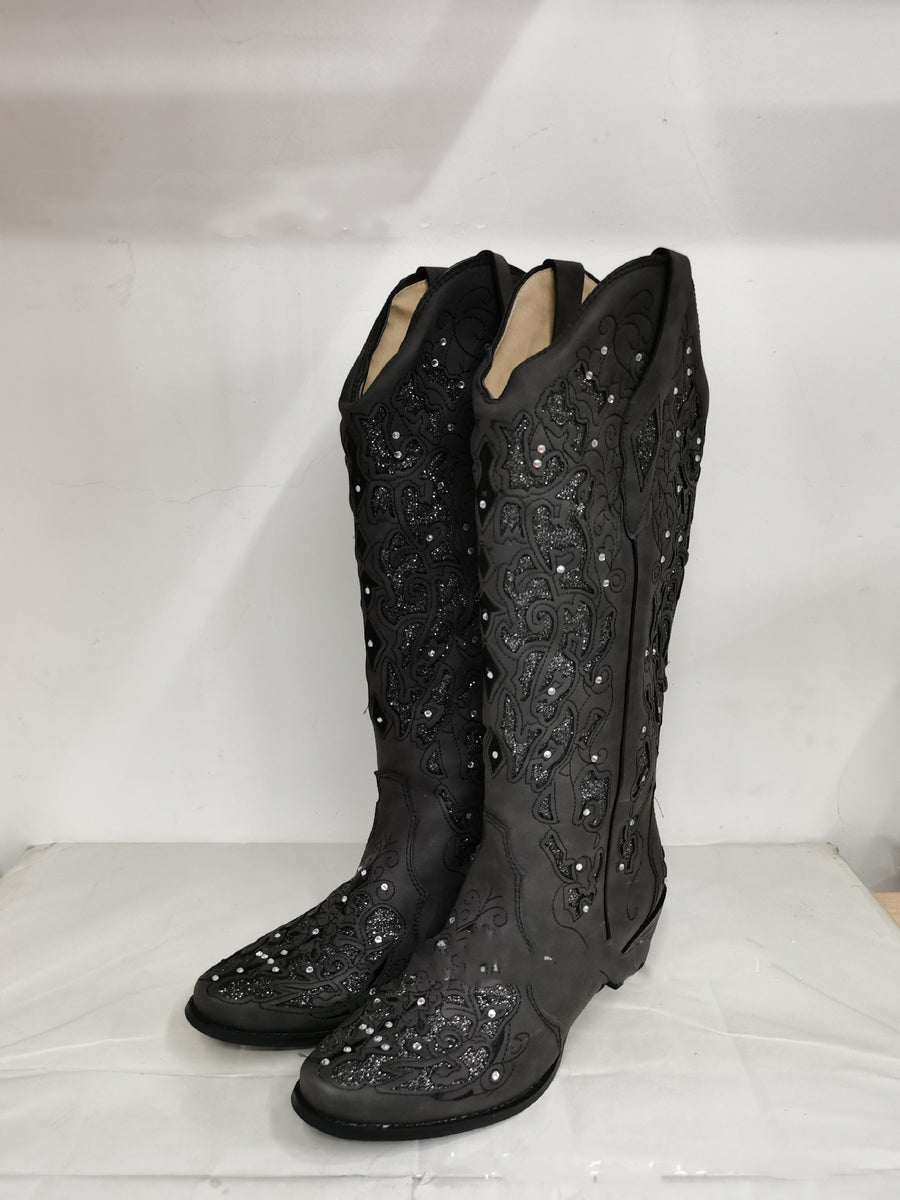 Elegant Rhinestone Cutout Boots