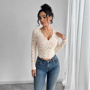 Sexy Lace Vintage-style V-neck Long Sleeve Top