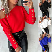 Lantern Sleeve Button Splicing Cool Top