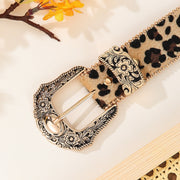 Rhinestone Buckle Wide Leopard-style Belt
