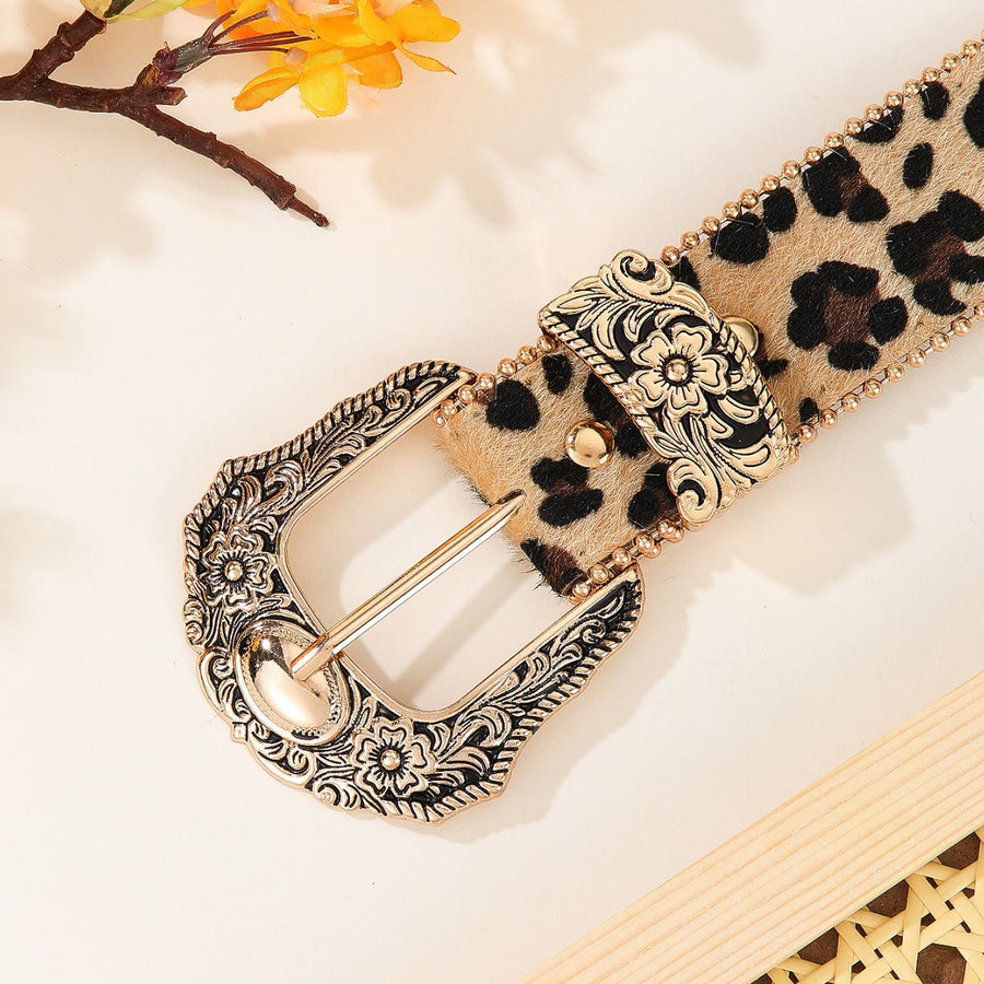 Rhinestone Buckle Wide Leopard-style Belt