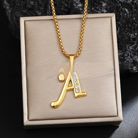Diamond-Style-Encrusted English Alphabet Classic Necklace