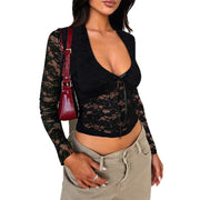 Girl-group-style Sexy Long-sleeve T-shirt Top With Lace