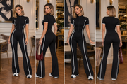 Chic Zip-Up Contrast Trim Bodycon Jumpsuit