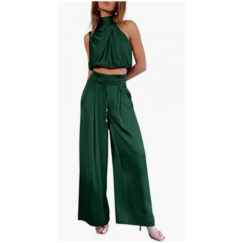 Chic Sleeveless Crop Top & Wide-Leg Pants Set