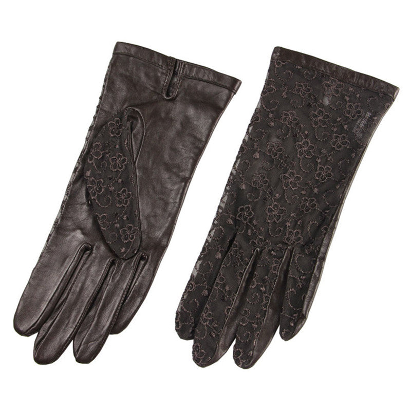 Chic Non-Slip Leather Lace UV Driving Gloves