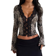 Sexy Fashionable Lace Slim-fit Long Sleeve Top