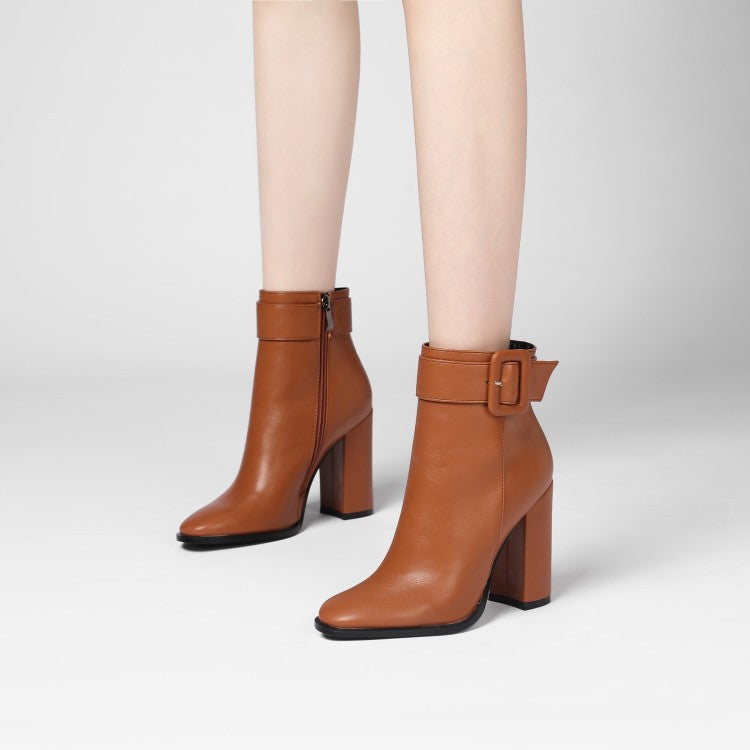 Glam Buckle Thick Heel Ankle Boots