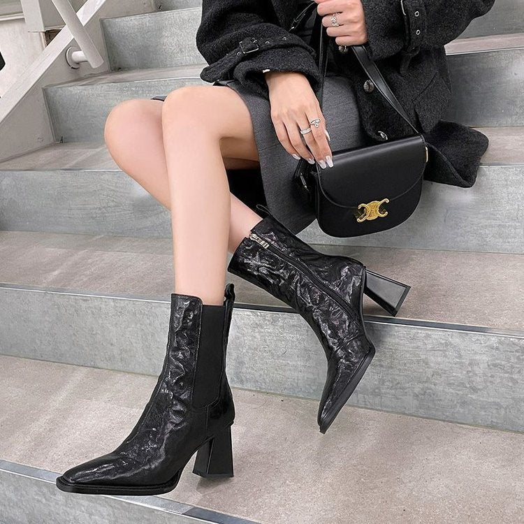Chic Square Toe Chunky Heel Boots