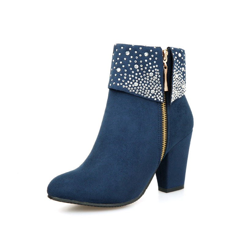 Elegant Rhinestone Nubuck Ankle Boots