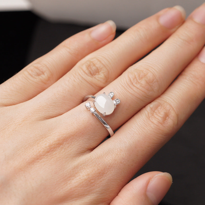 Chic Jade Bunny Adjustable Ring