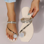 Glam Summer Sandals with Rhinestone Flower Detail