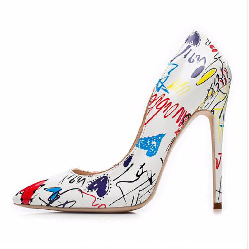 Sexy Graffiti Print Pointed Stiletto Heels