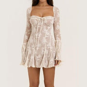 Self-tie Lace Beautiful Long Sleeve Dress