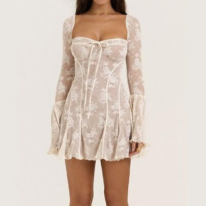 Self-tie Lace Beautiful Long Sleeve Dress
