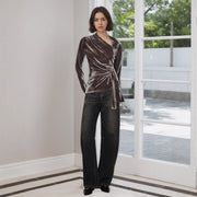 Half-open-collar Long-sleeve Top
