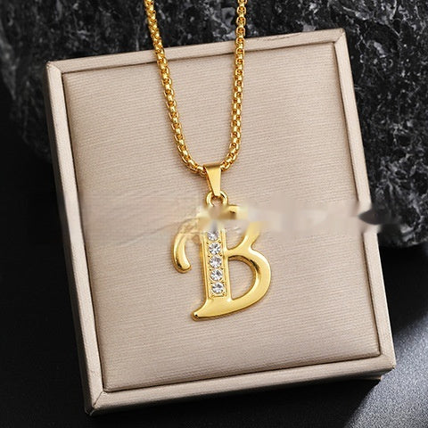Diamond-Style-Encrusted English Alphabet Classic Necklace