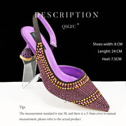 Chic Pointed Toe Rhinestone Stripe Heels