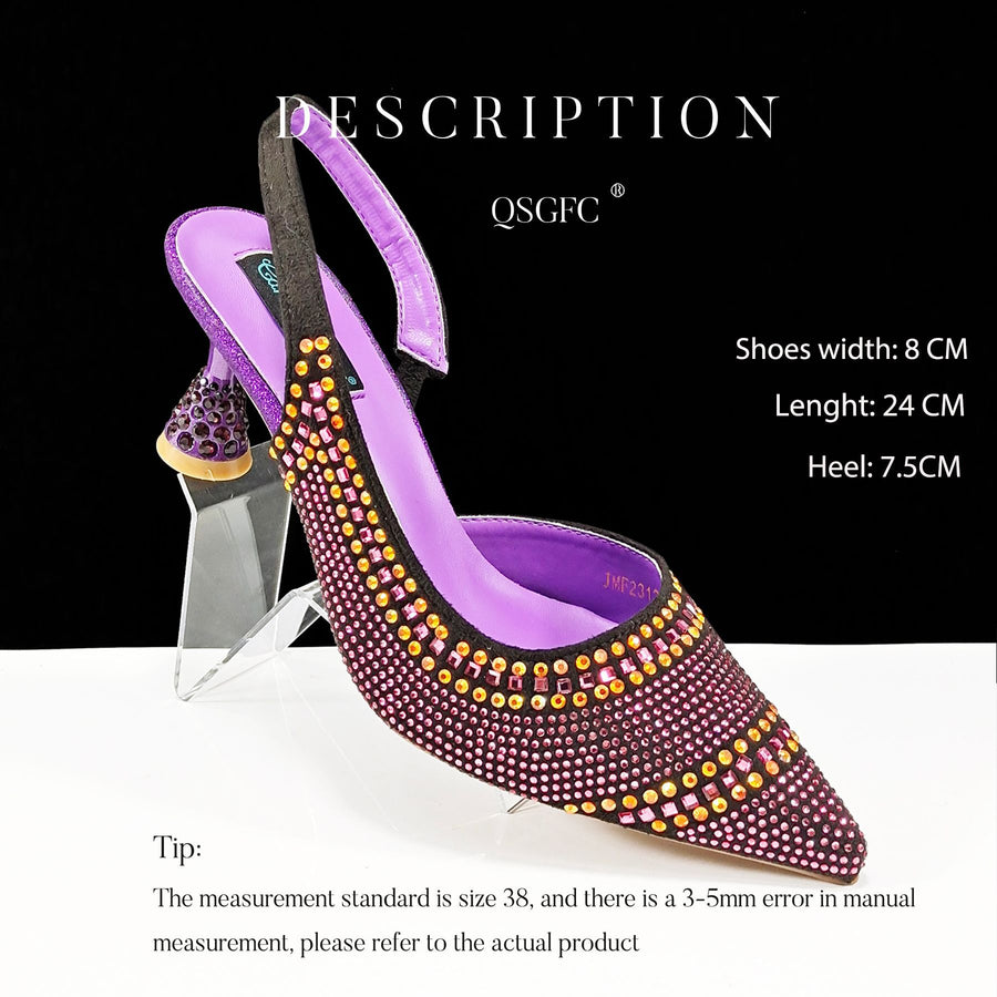Chic Pointed Toe Rhinestone Stripe Heels
