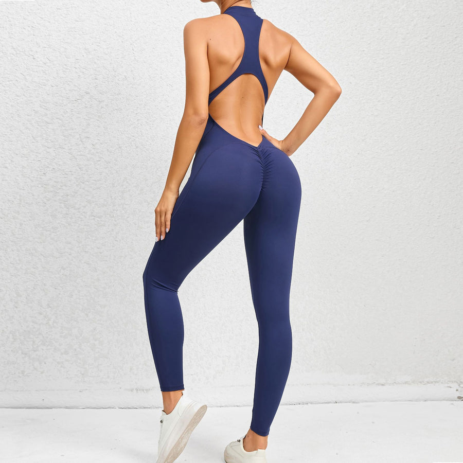 Zippered Fitness Jumpsuit with Tummy Control and Butt Lifting