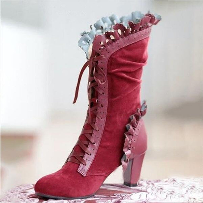 Edgy Lace-Up Combat Boots with Ruffle Detail