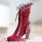 Edgy Lace-Up Combat Boots with Ruffle Detail