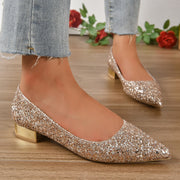 Elegant Crystal Sequin Low Heels
