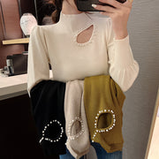 Beaded Half Turtleneck Puff Sleeve Long Sleeve Bottoming Top