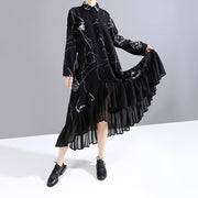 Black Loose Chiffon Ruffle Dress