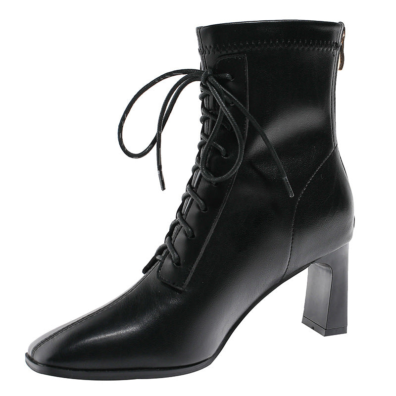 Sleek Square Toe High Heel Boots