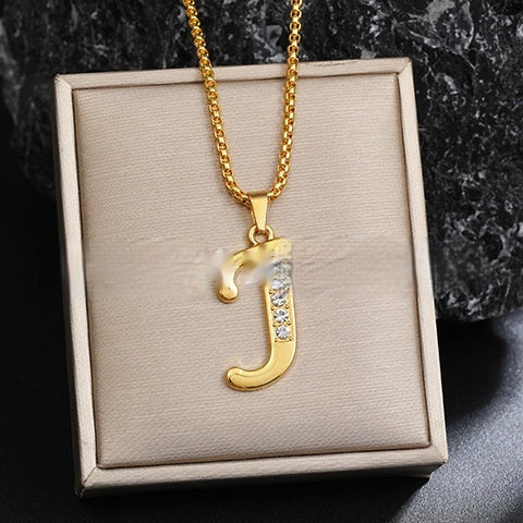 Diamond-Style-Encrusted English Alphabet Classic Necklace