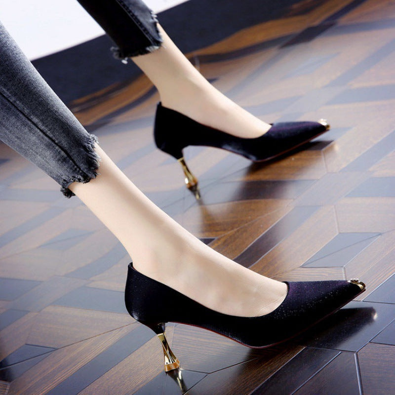Chic Korean Style Satin Pointed Stiletto Heels