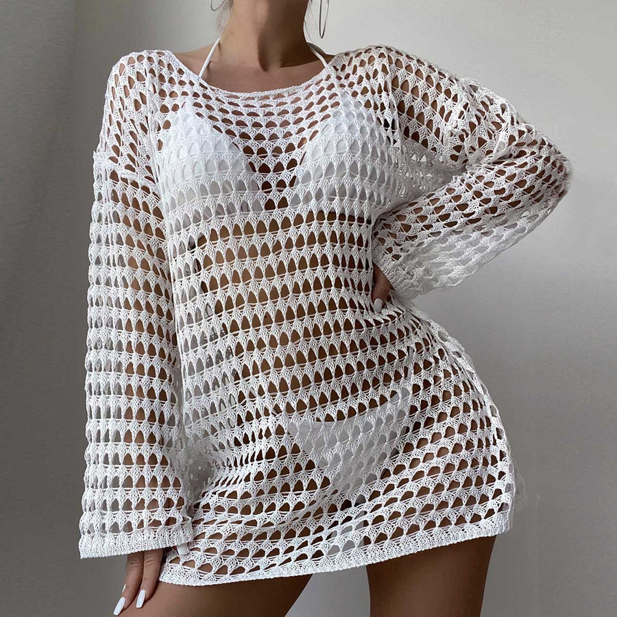 Sexy Knit Hollow Round Neck Beach Casual Dress